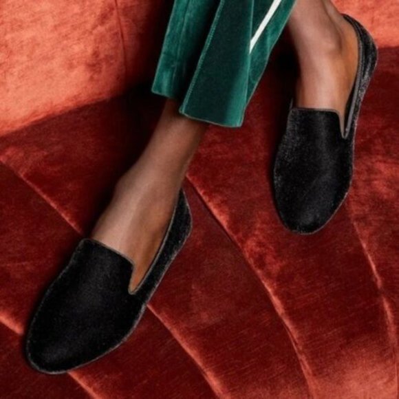Birdies Shoes - Birdies The Starling Smoking Slipper Loafer Flats Black Velvet